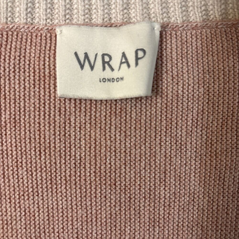 Wrap London Organic Cotton PInk & Cream Low V-neck Sweater Dolman Sleeves 12 - Picture 4 of 7